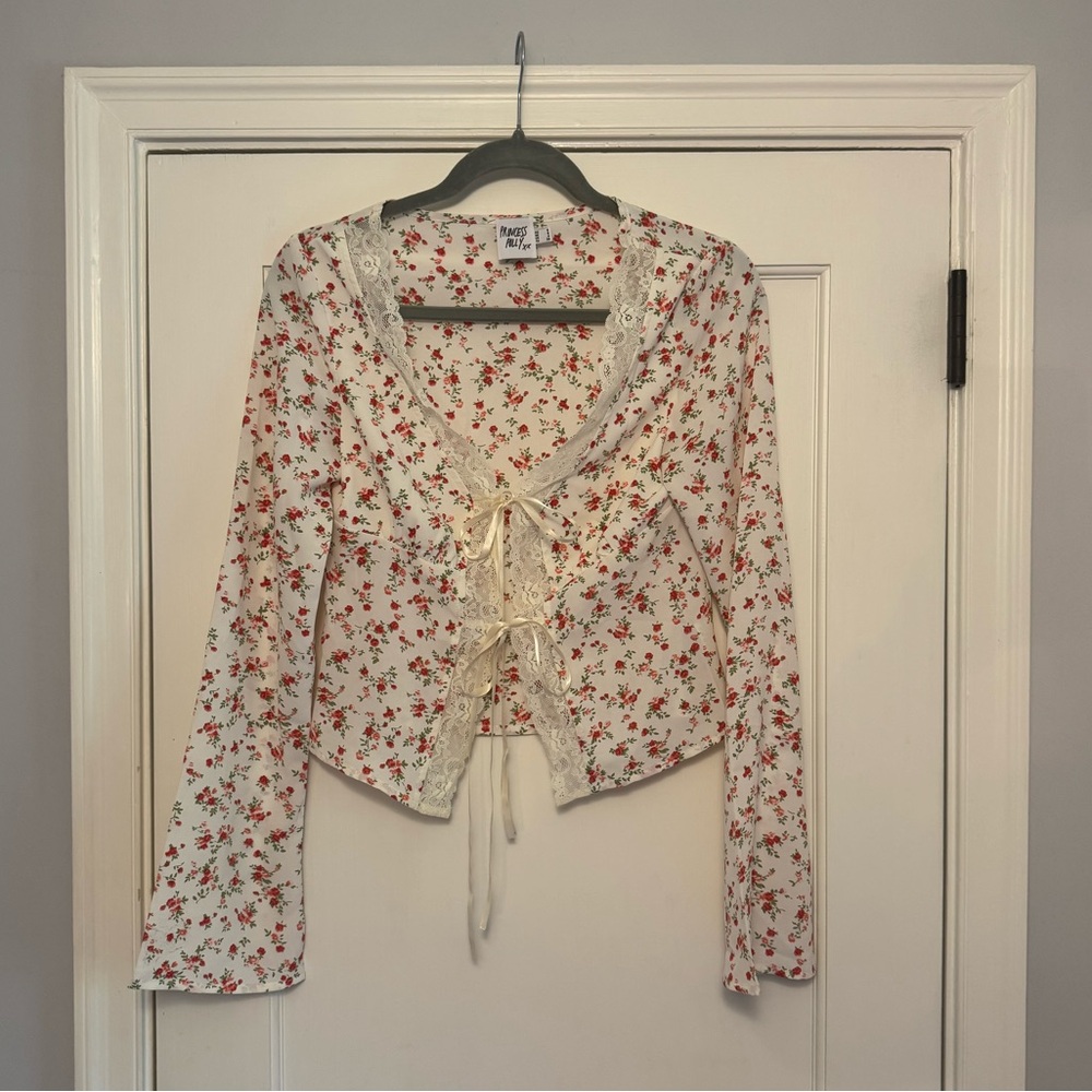 Princess Polly Floral Lace-Up Top with Bell Sleeves